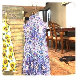 ESTAM halter neck blue paisley print dress -sz med